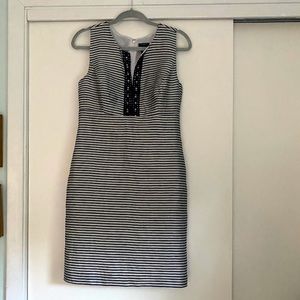 Ann Taylor Linen dress, Size 4, Navy Stripe on white